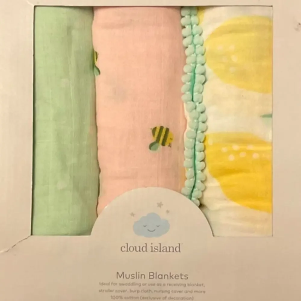 NEW Baby Swaddle Blankets Muslin 3 Pack RETIRED Cloud Island Yellow Pink Mint